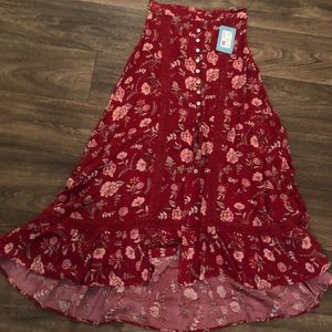 Red floral midi-maxi skirt